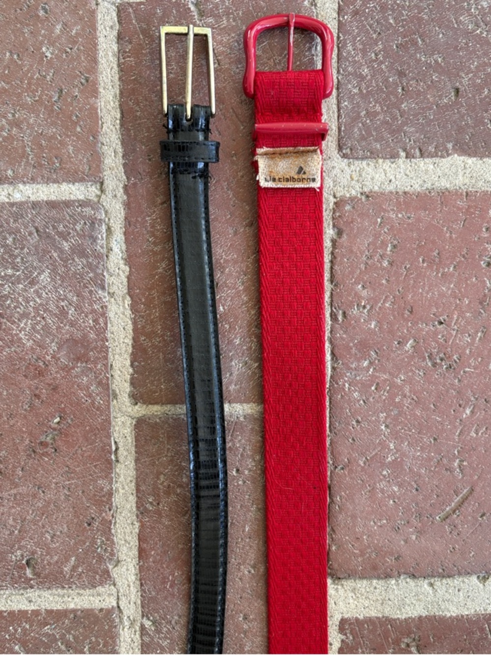 Liz Claiborne Red Women’s Slim Belt and Black Faux Leather Belt(Set of 2)